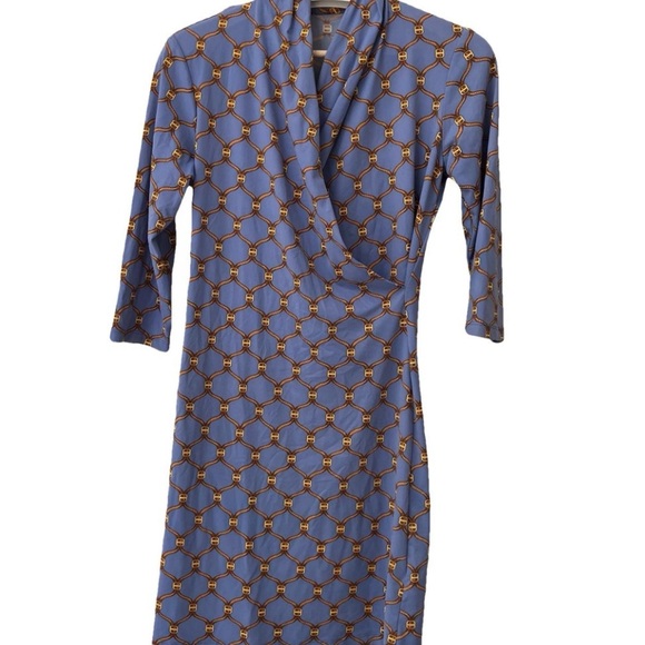 J. McLaughlin Dresses & Skirts - J McLaughlin Blue Wrap-Style Dress gold chain pattern sz small